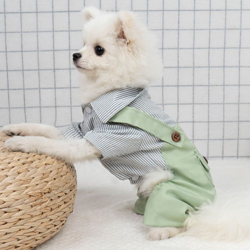 Small Dogs Summer Stripe Shirts Monkey Bib Pants Jumpsuits Apparel for Cats