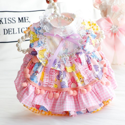 Pet Dog Clothes Thin Dresses Print Handmade Lace Princess Dress Lolita Suits