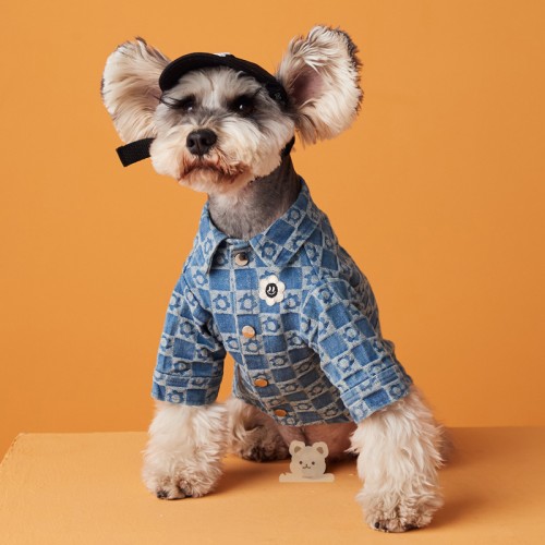 Small Dog Jumpsuit Denim Puppy Clothes Overalls Soft Cotton Plaid Shirt and Jean Pants Outfits Summer Pet Clothing Doggie Apparel for Dogs Boy Blue