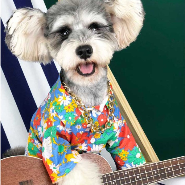 Small cats and dogs summer thin section flower shirt Teddy Chenery Corgi pug shirts