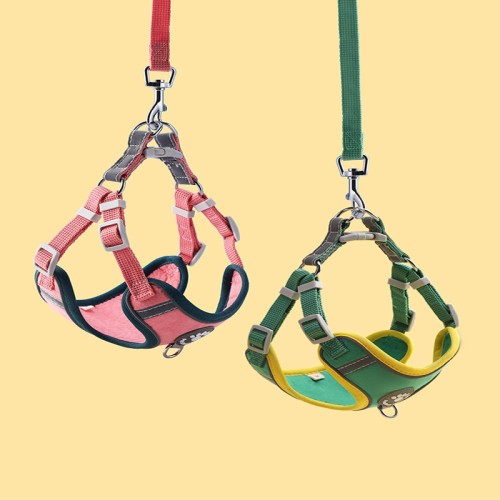 Pet Dog Harness and Leash Set Colorful Adjustable Suede Chest Strap for Medium Large Dogs Reflective